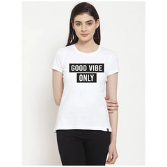 Generic Women's Cotton Blend Good Vibe Only Printed T-Shirt (White)