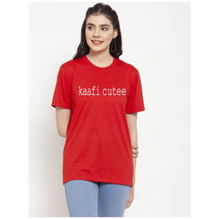 Generic Women's Cotton Blend Kaafi Cutee Printed T-Shirt (Red)