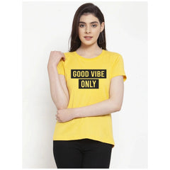 Generisches Damen-T-Shirt mit Aufdruck „Good Vibe Only“ aus Baumwollmischung (Gelb)