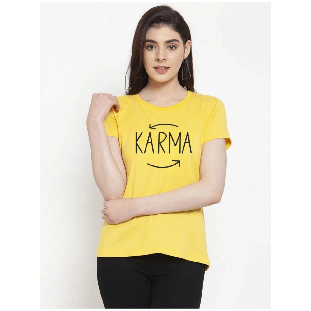 Generic Women's Cotton Blend Karma Printed T-Shirt (Yellow)