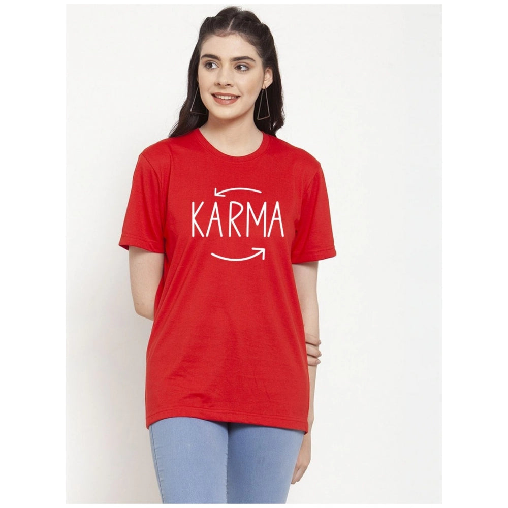 Generic Women's Cotton Blend Karma Printed T-Shirt (Red)