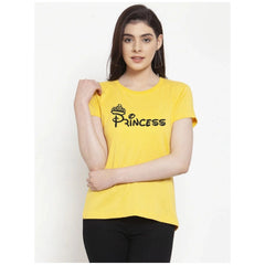 Generic Women's Cotton Blend Princess Printed T-Shirt (Yellow)