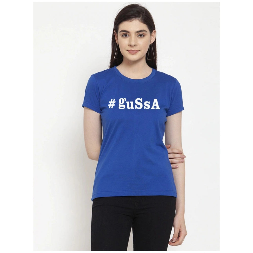 Generic Women's Cotton Blend Gussa Printed T-Shirt (Blue)