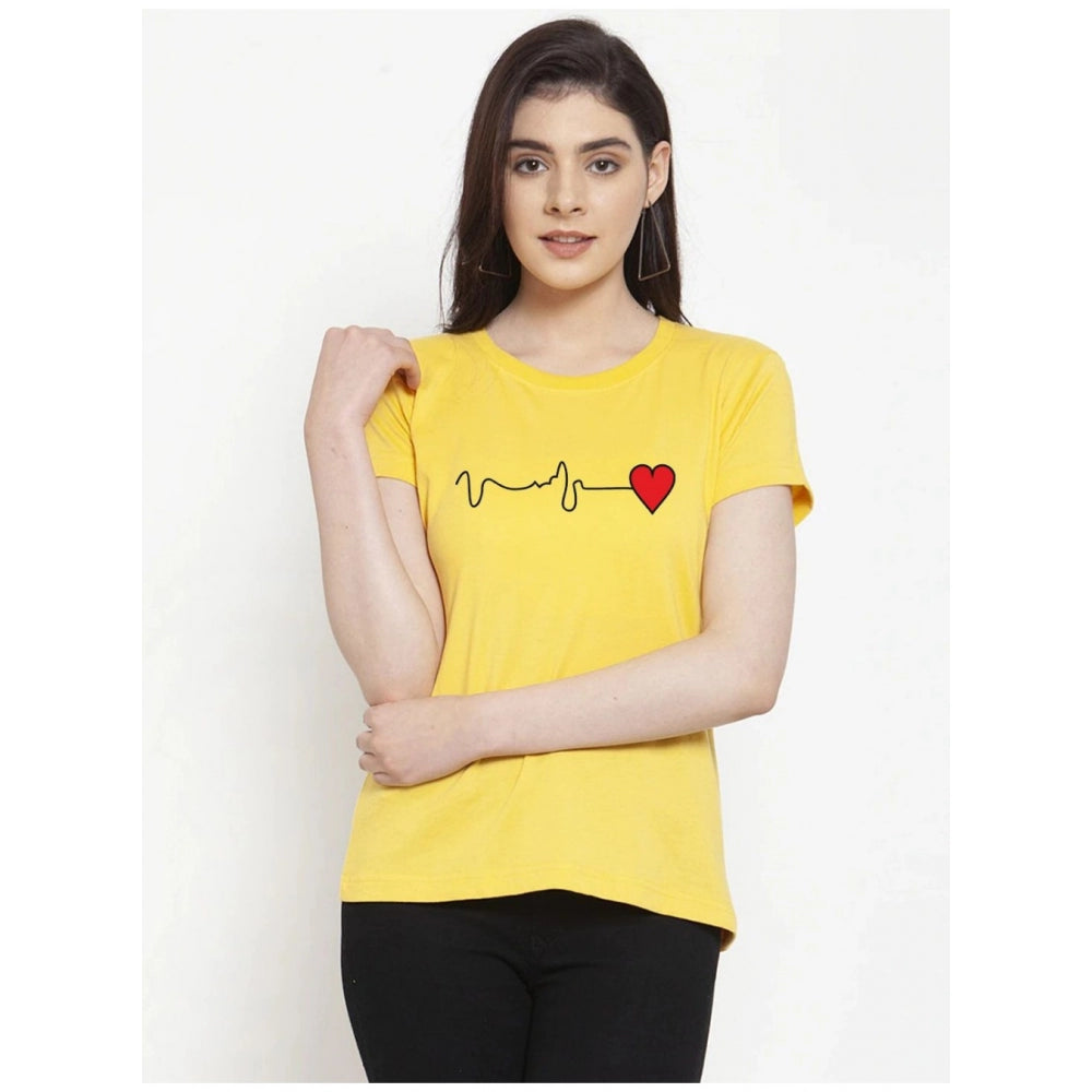 Generic Women's Cotton Blend Waves Printed T-Shirt (Yellow)