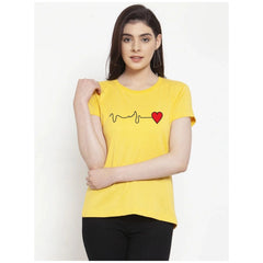 Generisches Damen-T-Shirt mit Wellen-Aufdruck aus Baumwollmischung (Gelb)