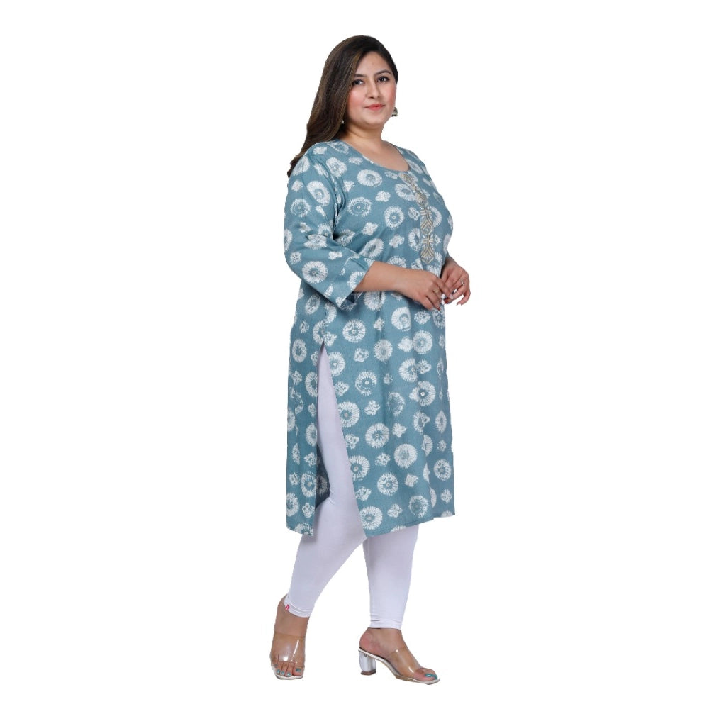 Generic Women's Office wear Golden Foil Capsule Straight Kurti (Light Blue)