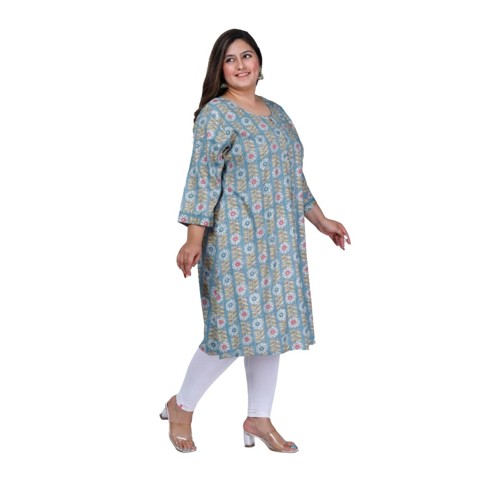 Generic Women's Office wear Golden Foil Capsule A-Line Kurti (Light Blue)