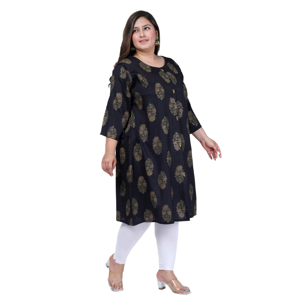 Generic Women's Office wear Golden Foil Capsule A-Line Kurti (Black)