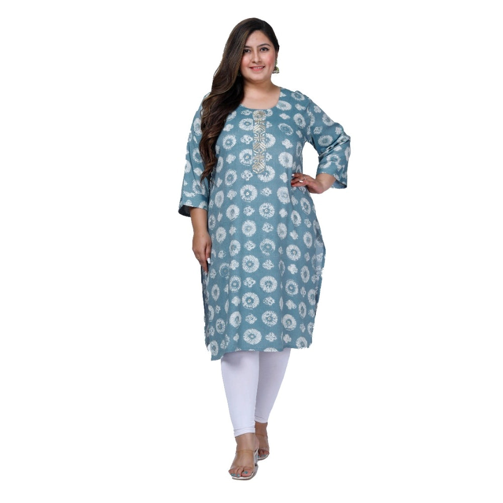 Generic Women's Office wear Golden Foil Capsule Straight Kurti (Light Blue)