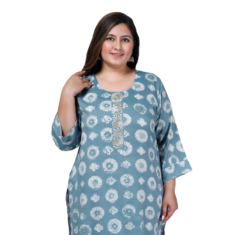 Generic Women's Office wear Golden Foil Capsule Straight Kurti (Light Blue)