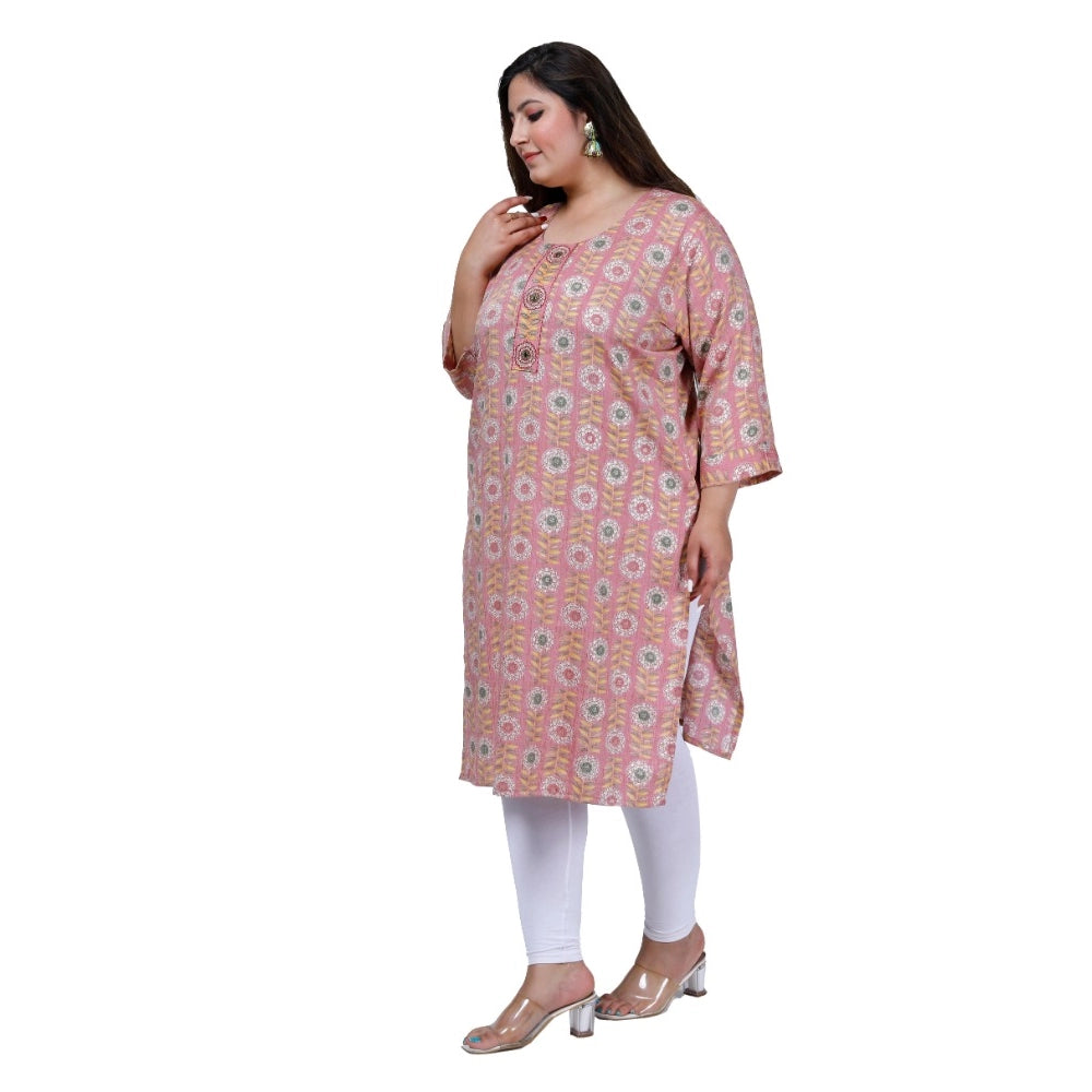 Generic Women's Office wear Golden Foil Capsule Straight Kurti (Pink)