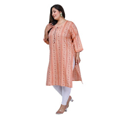 Generic Women's Office wear Golden Foil Capsule Straight Kurti (Orange)