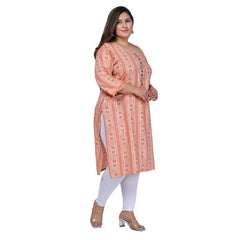 Generic Women's Office wear Golden Foil Capsule Straight Kurti (Orange)