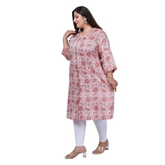 Generic Women's Office wear Golden Foil Capsule A-Line Kurti (Light Pink)