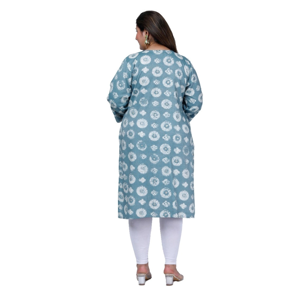 Generic Women's Office wear Golden Foil Capsule Straight Kurti (Light Blue)