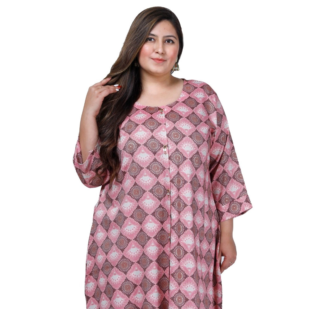 Generic Women's Office wear Golden Foil Capsule A-Line Kurti (Pink)