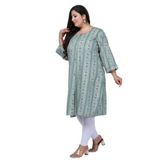 Generic Women's Office wear Golden Foil Capsule A-Line Kurti (Light Green)