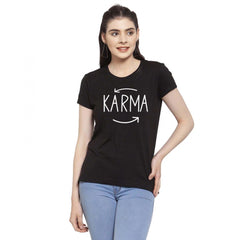 Generisches Damen-T-Shirt mit Karma-Aufdruck aus Baumwollmischung (Schwarz)