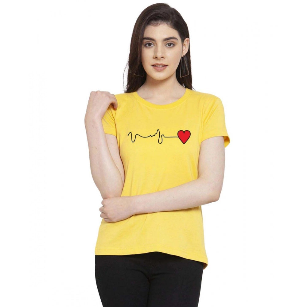 Generisches Damen-T-Shirt mit Wellen-Aufdruck aus Baumwollmischung (Gelb)