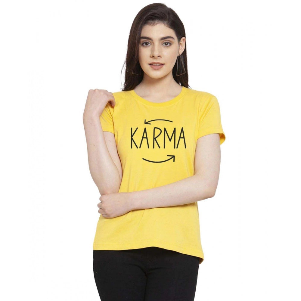 Generisches Damen-T-Shirt mit Karma-Aufdruck aus Baumwollmischung (Gelb)