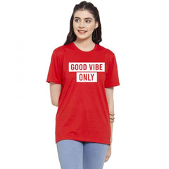 Generic Women's Cotton Blend Good Vibe Only Printed T-Shirt (Red)