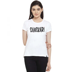 Generisches Damen-T-Shirt aus Baumwollmischung mit Sanskari-Aufdruck (weiß)