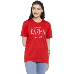 Generic Women's Cotton Blend Karma Printed T-Shirt (Red)