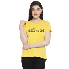 Generic Women's Cotton Blend Kaafi Cutee Printed T-Shirt (Yellow)