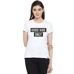 Generic Women's Cotton Blend Good Vibe Only Printed T-Shirt (White)