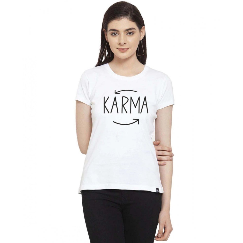 Generic Women's Cotton Blend Karma Printed T-Shirt (White)