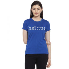 Generic Women's Cotton Blend Kaafi Cutee Printed T-Shirt (Blue)