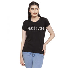 Generic Women's Cotton Blend Kaafi Cutee Printed T-Shirt (Black)