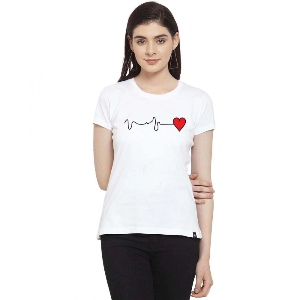 Generic Women's Cotton Blend Waves Printed T-Shirt (White)