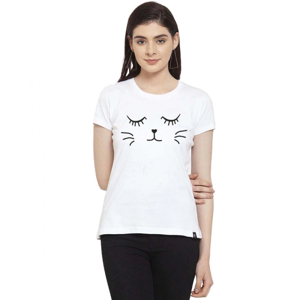 Generisches Damen-T-Shirt aus Baumwollmischung mit Katzen-Aufdruck (weiß)