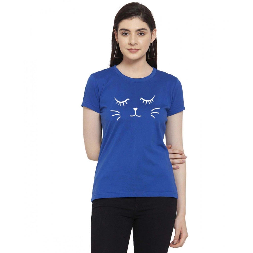 Generisches Damen-T-Shirt aus Baumwollmischung mit Katzen-Aufdruck (blau)