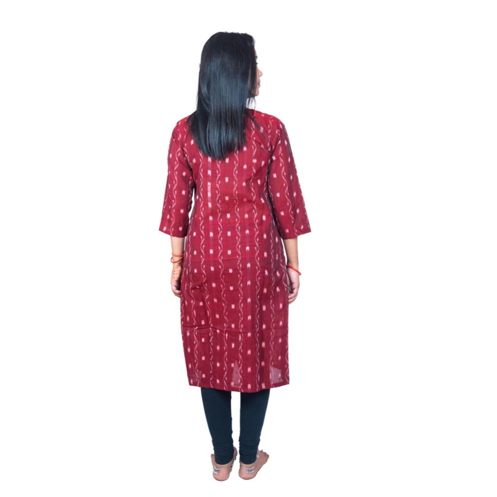 Generisches, gerades Kurti aus reiner, handgewebter Sambalpuri-Baumwolle für Damen (Kastanienbraun)