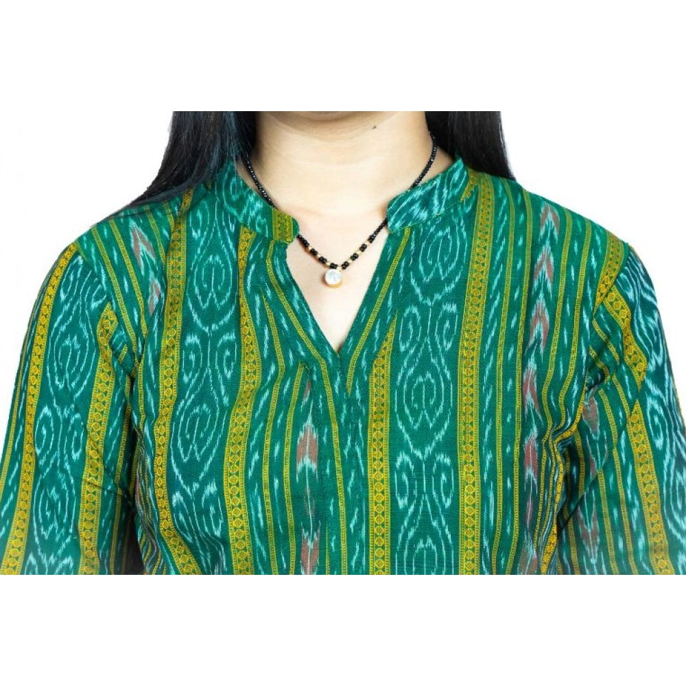 Generisches, gerades Kurti aus reiner, handgewebter Sambalpuri-Baumwolle für Damen (grün)