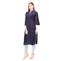 Generic Women's Sambalpuri Certified Handloom Chiffon Straight Kurti (Navy Blue)