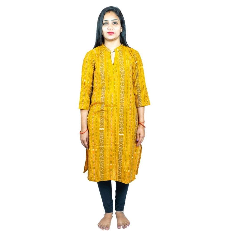 Generic Women's Sambalpuri Certified Handloom Pure Cotton Straight Kurti (Yellow)