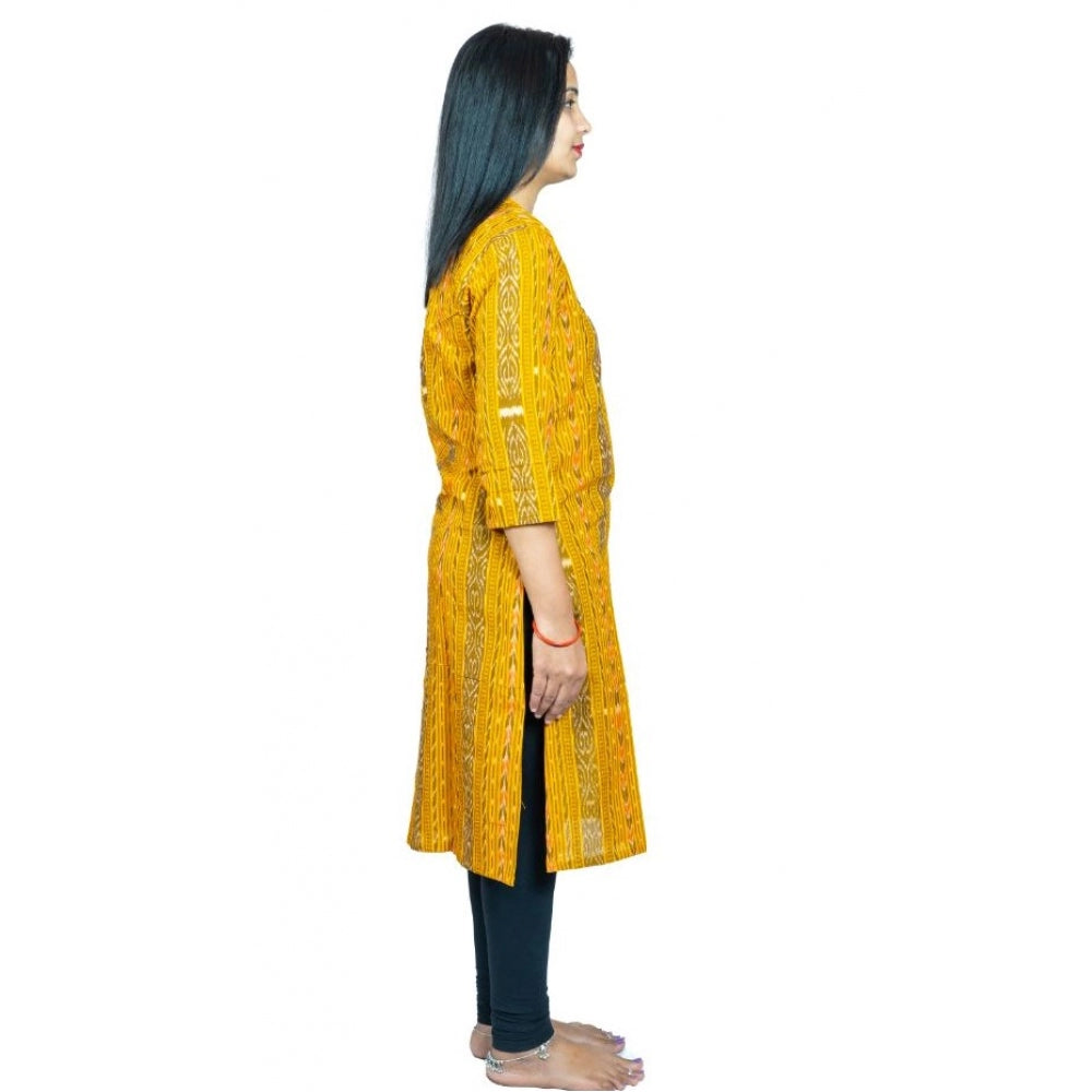 Generic Women's Sambalpuri Certified Handloom Pure Cotton Straight Kurti (Yellow)