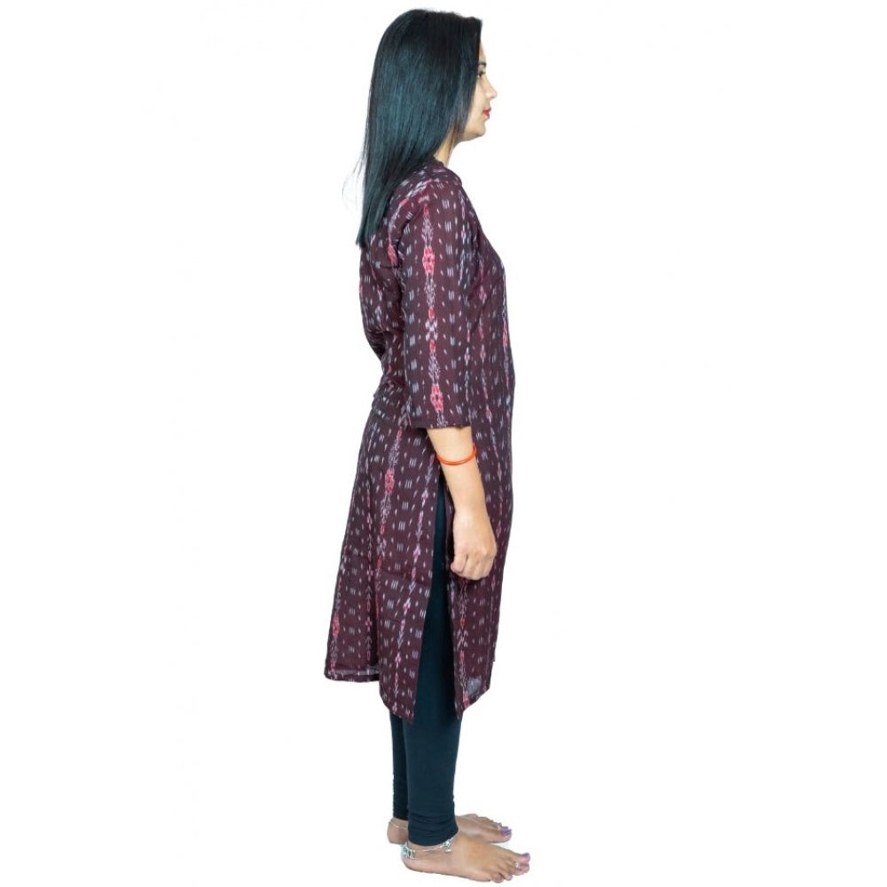 Generisches Sambalpuri-zertifiziertes handgewebtes Kurti aus reiner Baumwolle für Damen (braun)