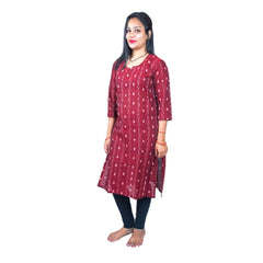 Generisches, gerades Kurti aus reiner, handgewebter Sambalpuri-Baumwolle für Damen (Kastanienbraun)