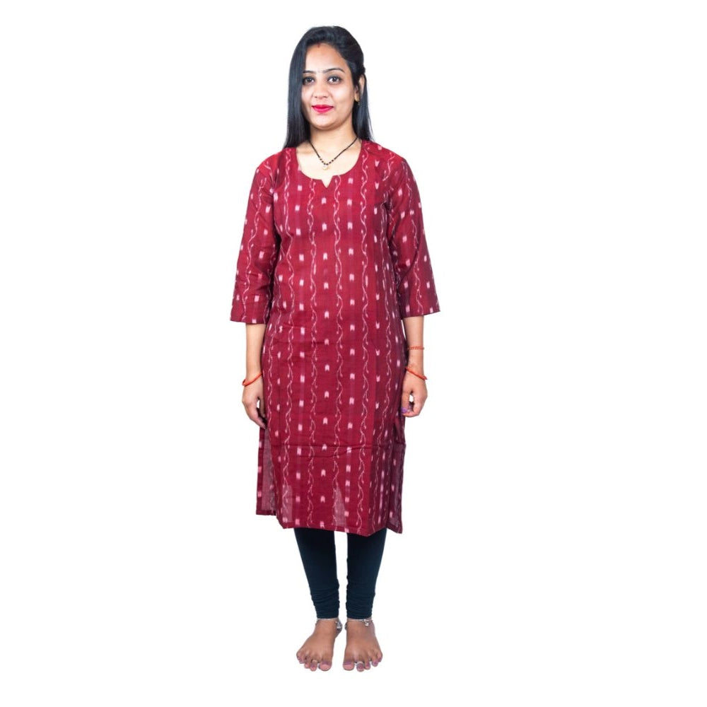 Generisches, gerades Kurti aus reiner, handgewebter Sambalpuri-Baumwolle für Damen (Kastanienbraun)