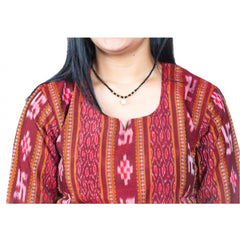 Generisches, gerades Kurti aus reiner, handgewebter Sambalpuri-Baumwolle für Damen (Kastanienbraun)