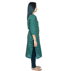 Generisches, gerades Kurti aus reiner, handgewebter Sambalpuri-Baumwolle für Damen (grün)