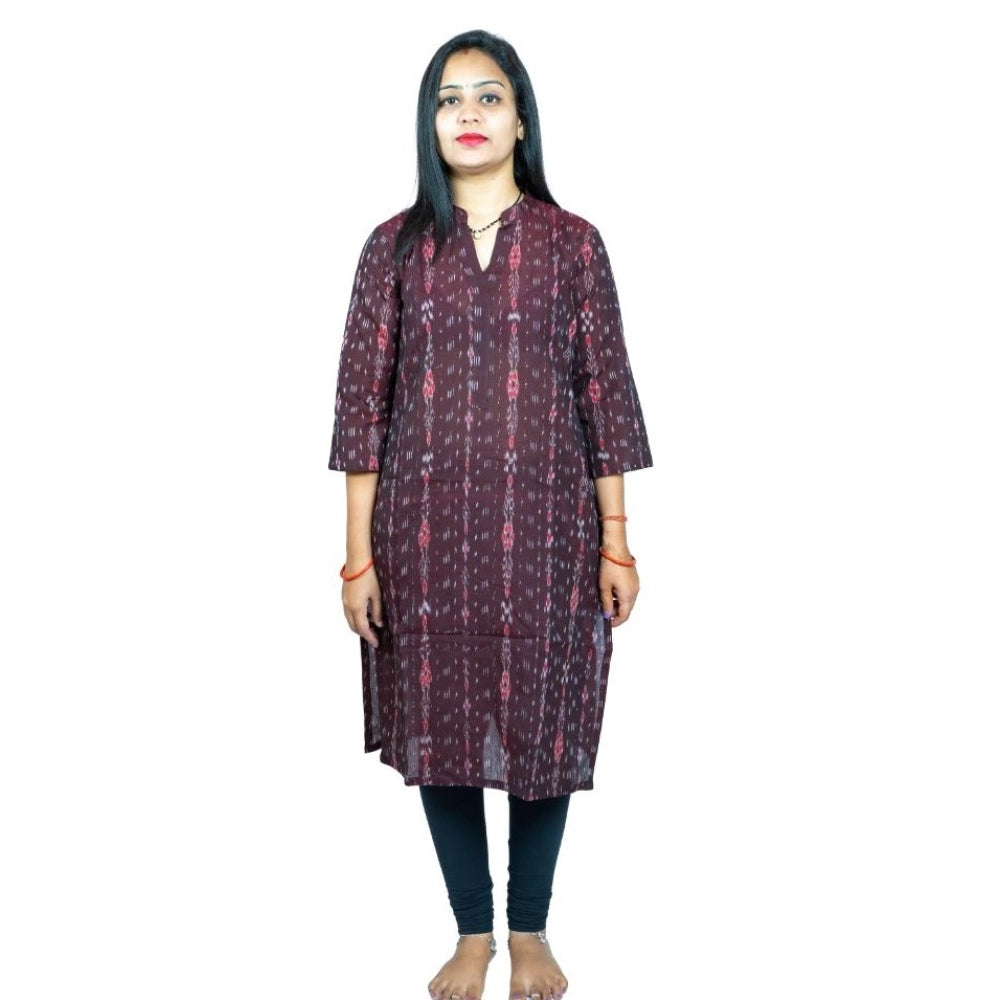 Generisches Sambalpuri-zertifiziertes handgewebtes Kurti aus reiner Baumwolle für Damen (braun)