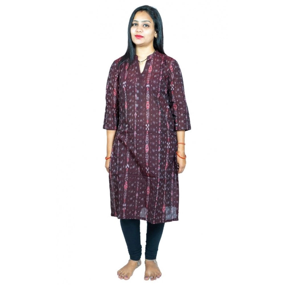 Generisches Sambalpuri-zertifiziertes handgewebtes Kurti aus reiner Baumwolle für Damen (braun)