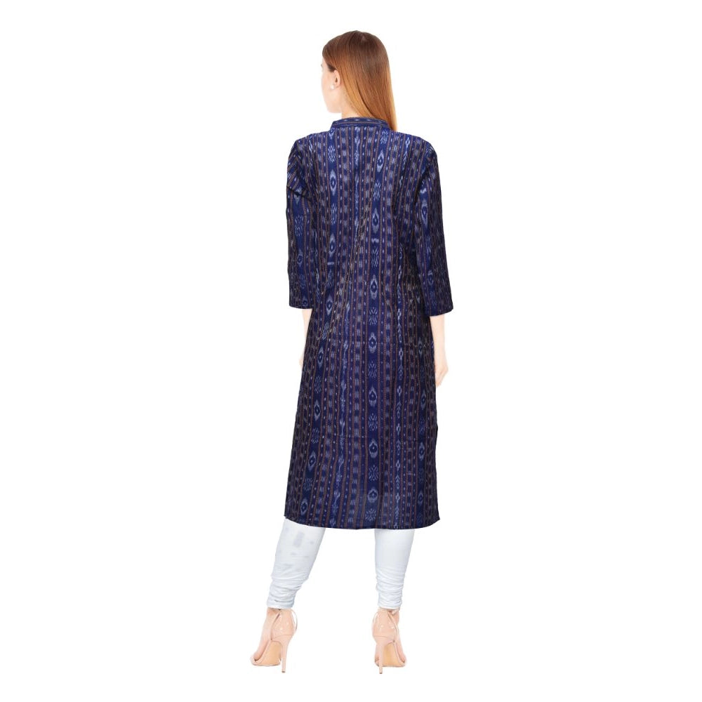 Generic Women's Sambalpuri Certified Handloom Chiffon Straight Kurti (Navy Blue)