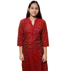 Generisches gerades Kurti aus zertifizierter handgewebter Sambalpuri-Baumwolle für Damen (Kastanienbraun)