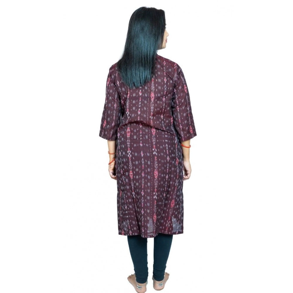 Generisches Sambalpuri-zertifiziertes handgewebtes Kurti aus reiner Baumwolle für Damen (braun)